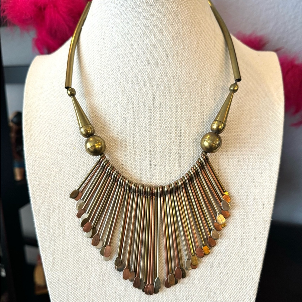Vintage Brass and Copper Statement Necklace - Picture 3 of 6